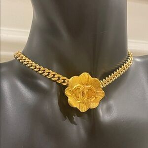 Chanel CC Logo Gold Charm Chain Necklace